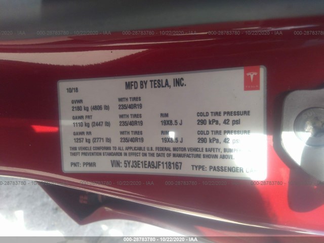 Photo 8 VIN: 5YJ3E1EA9JF118167 - TESLA MODEL 3 