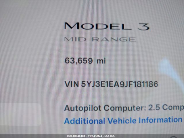 Photo 6 VIN: 5YJ3E1EA9JF181186 - TESLA MODEL 3 