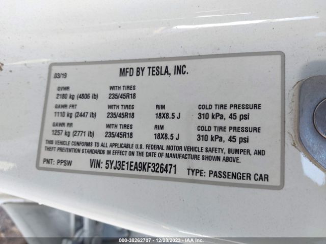 Photo 8 VIN: 5YJ3E1EA9KF326471 - TESLA MODEL 3 