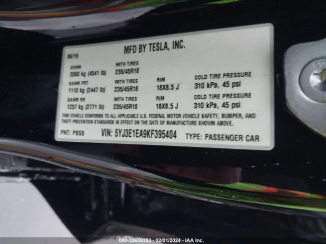 Photo 8 VIN: 5YJ3E1EA9KF395404 - TESLA MODEL 3 