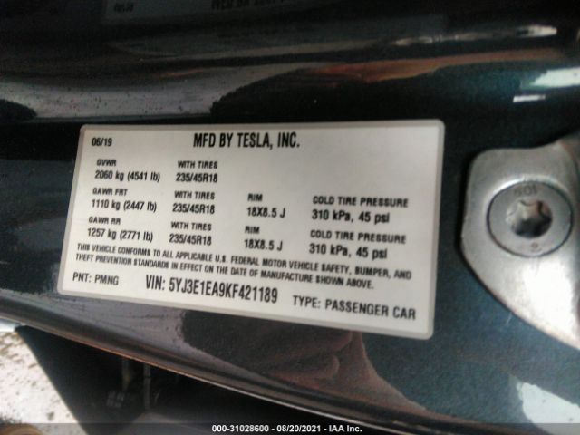 Photo 8 VIN: 5YJ3E1EA9KF421189 - TESLA MODEL 3 