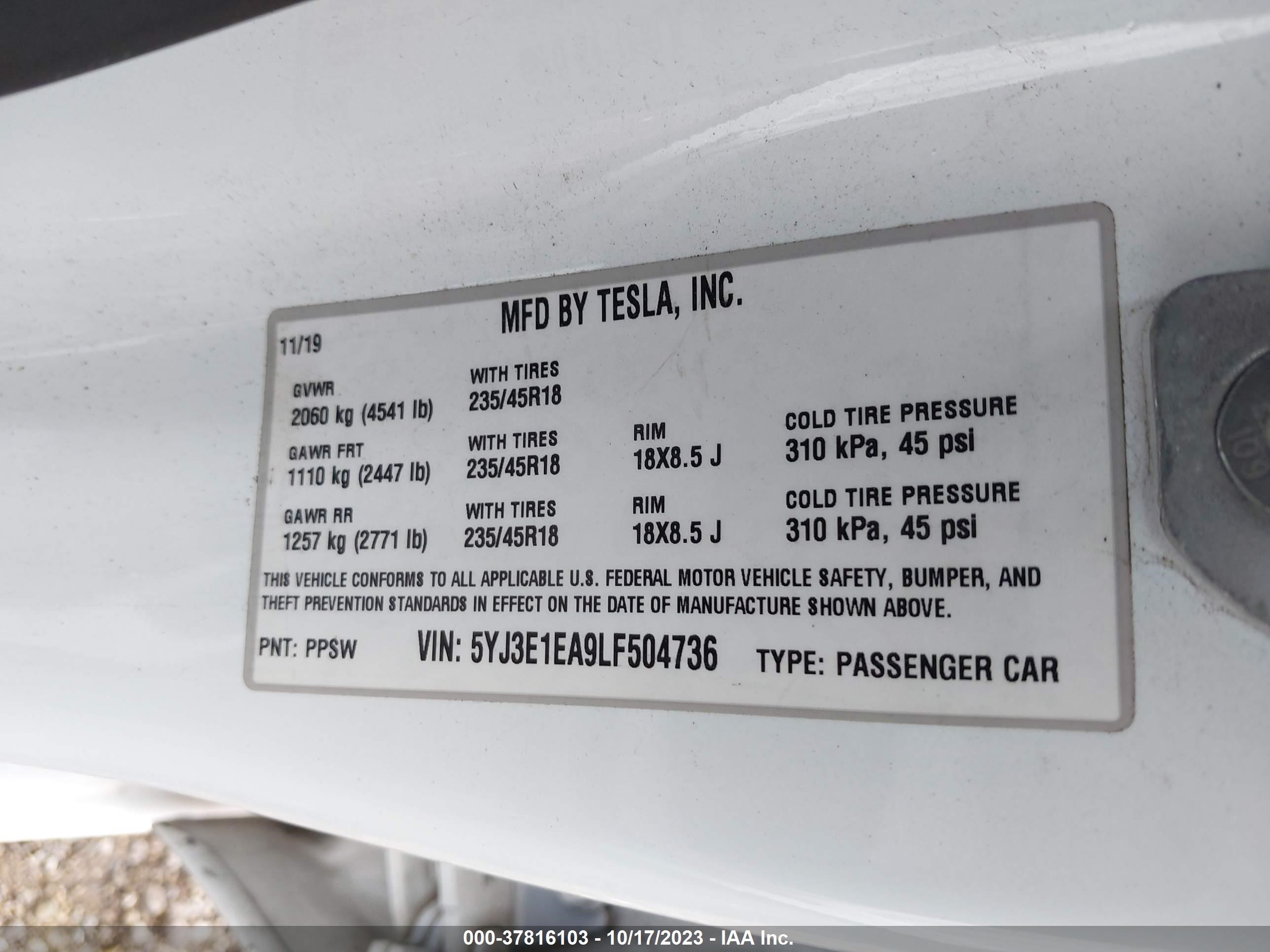 Photo 8 VIN: 5YJ3E1EA9LF504736 - TESLA MODEL 3 