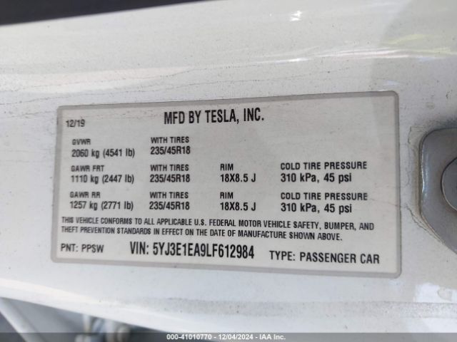 Photo 8 VIN: 5YJ3E1EA9LF612984 - TESLA MODEL 3 