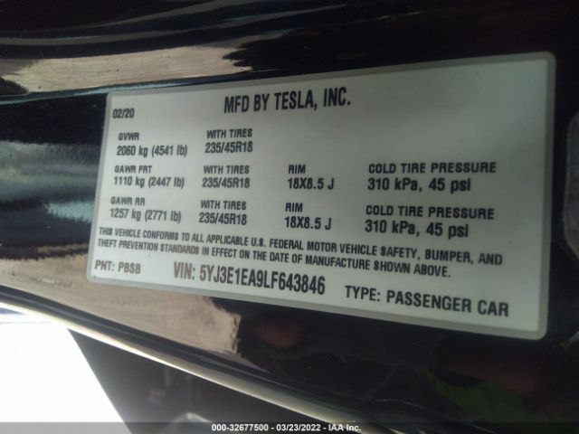 Photo 8 VIN: 5YJ3E1EA9LF643846 - TESLA MODEL 3 