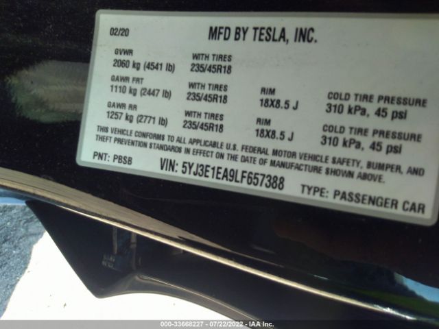 Photo 8 VIN: 5YJ3E1EA9LF657388 - TESLA MODEL 3 