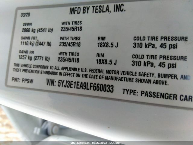 Photo 8 VIN: 5YJ3E1EA9LF660033 - TESLA MODEL 3 