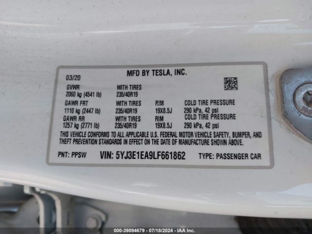 Photo 8 VIN: 5YJ3E1EA9LF661862 - TESLA MODEL 3 