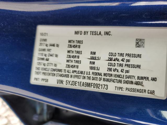 Photo 11 VIN: 5YJ3E1EA9MF092173 - TESLA MODEL 3 