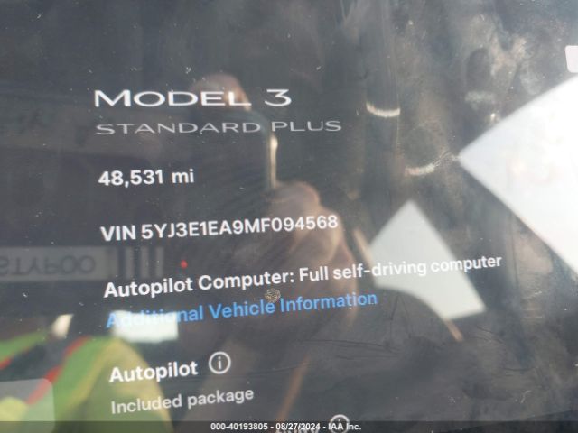 Photo 6 VIN: 5YJ3E1EA9MF094568 - TESLA MODEL 3 