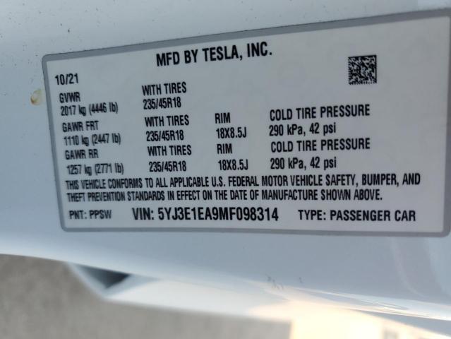 Photo 12 VIN: 5YJ3E1EA9MF098314 - TESLA MODEL 3 