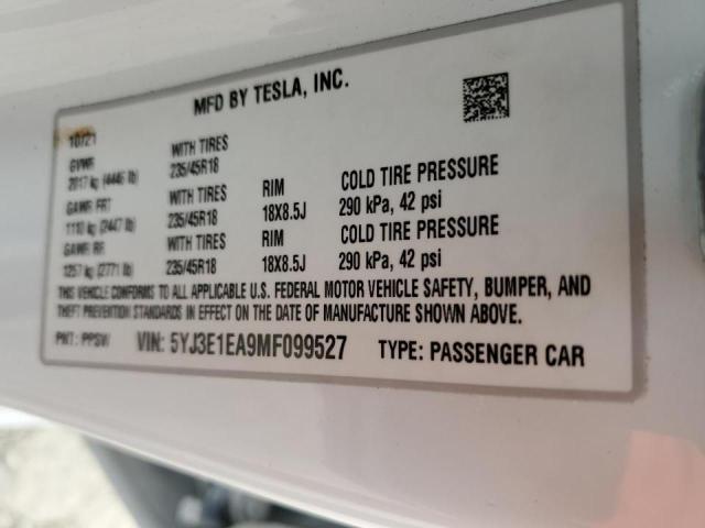 Photo 9 VIN: 5YJ3E1EA9MF099527 - TESLA MODEL 3 