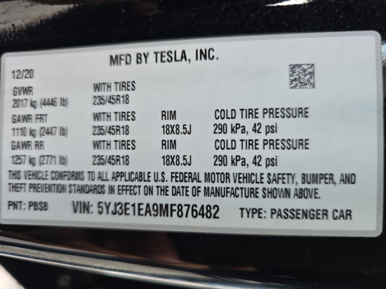 Photo 10 VIN: 5YJ3E1EA9MF876482 - TESLA MODEL 3 