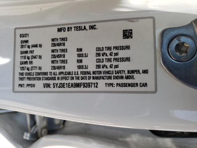 Photo 12 VIN: 5YJ3E1EA9MF939712 - TESLA MODEL 3 