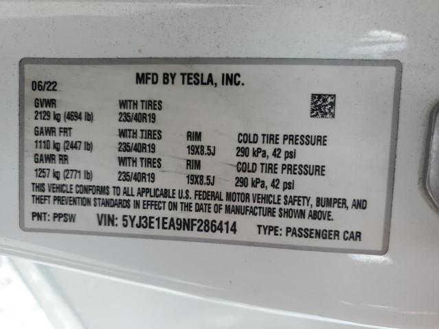 Photo 11 VIN: 5YJ3E1EA9NF286414 - TESLA MODEL 3 