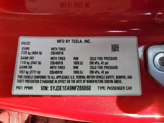 Photo 12 VIN: 5YJ3E1EA9NF288860 - TESLA MODEL 3 