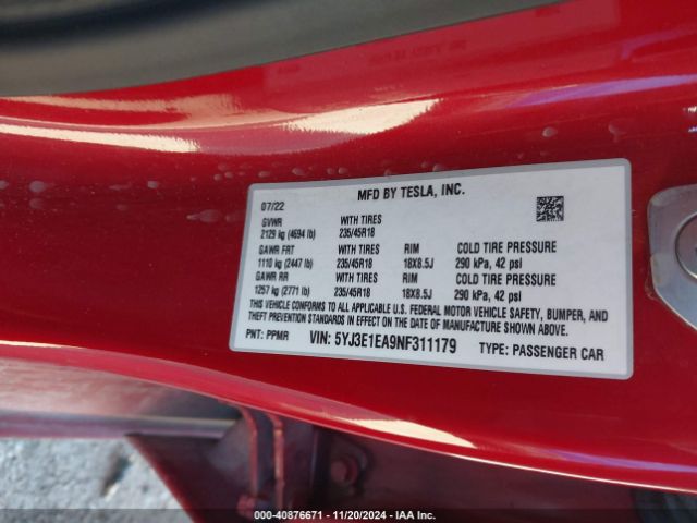 Photo 8 VIN: 5YJ3E1EA9NF311179 - TESLA MODEL 3 