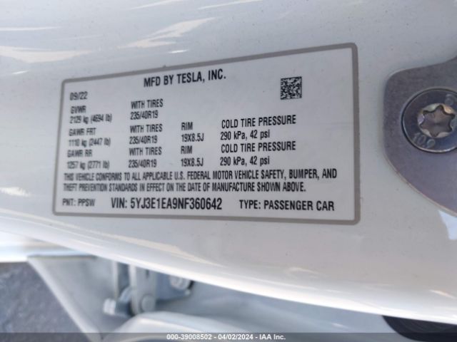 Photo 8 VIN: 5YJ3E1EA9NF360642 - TESLA MODEL 3 