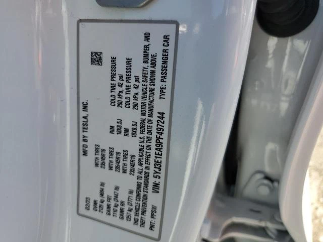 Photo 12 VIN: 5YJ3E1EA9PF497244 - TESLA MODEL 3 