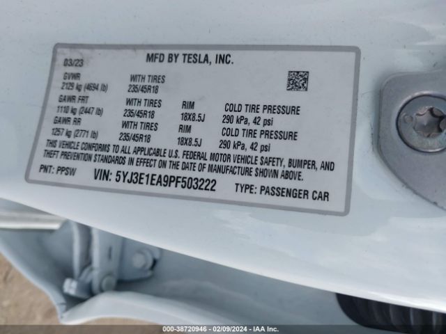 Photo 8 VIN: 5YJ3E1EA9PF503222 - TESLA MODEL 3 