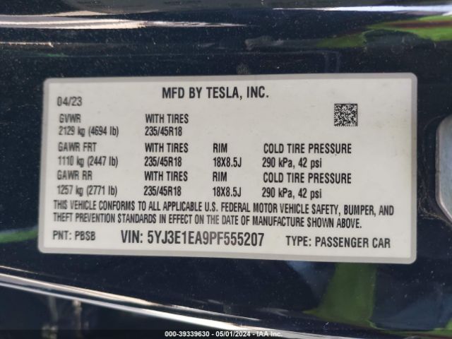 Photo 8 VIN: 5YJ3E1EA9PF555207 - TESLA MODEL 3 