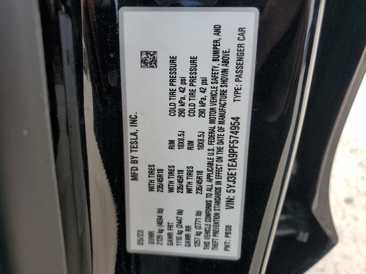 Photo 11 VIN: 5YJ3E1EA9PF574954 - TESLA MODEL 3 