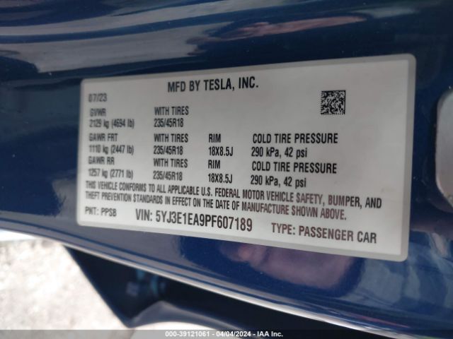 Photo 8 VIN: 5YJ3E1EA9PF607189 - TESLA MODEL 3 