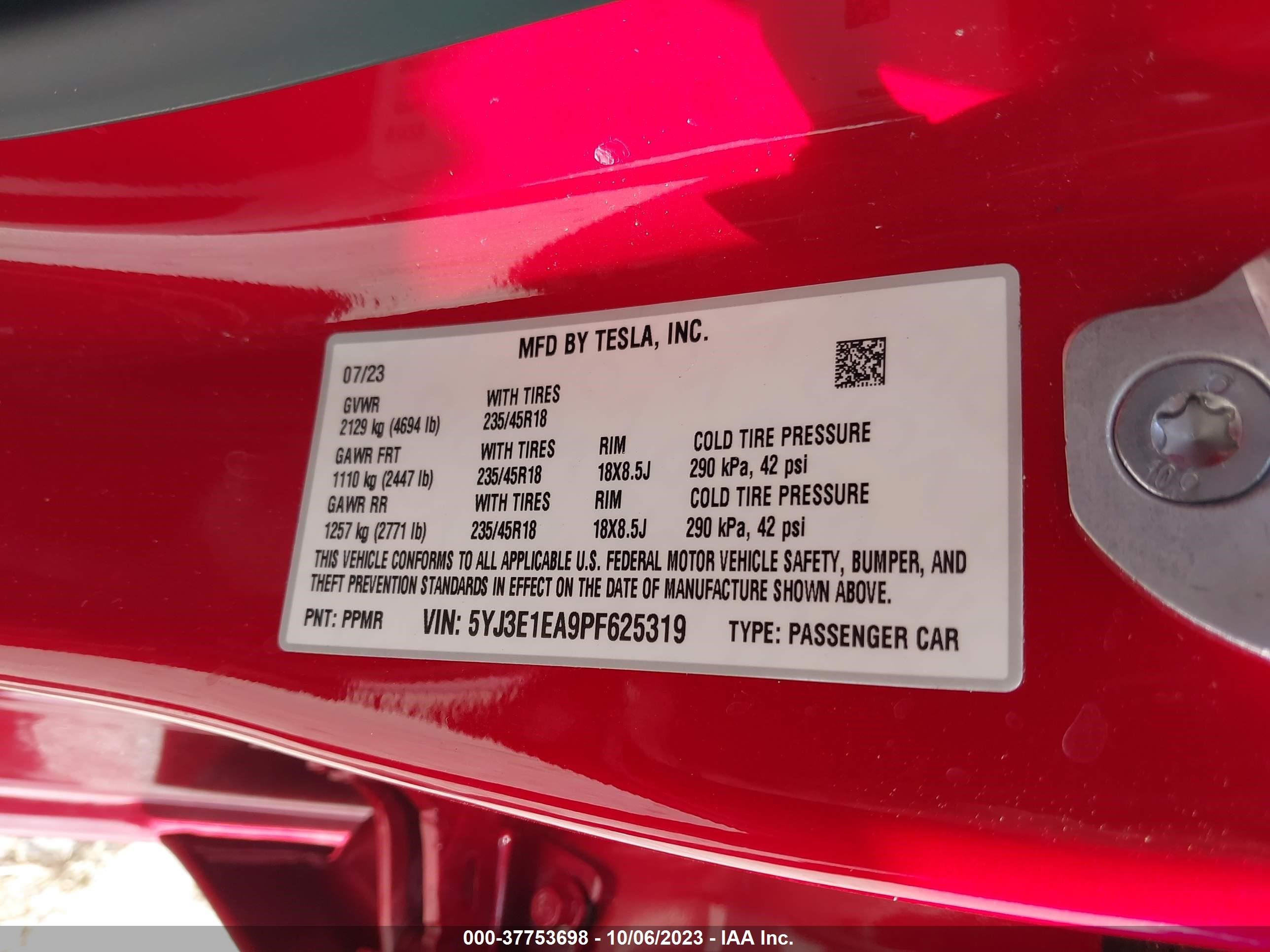 Photo 8 VIN: 5YJ3E1EA9PF625319 - TESLA MODEL 3 