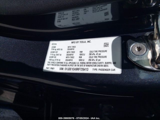 Photo 8 VIN: 5YJ3E1EA9RF726413 - TESLA MODEL 3 