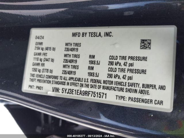 Photo 8 VIN: 5YJ3E1EA9RF751571 - TESLA MODEL 3 