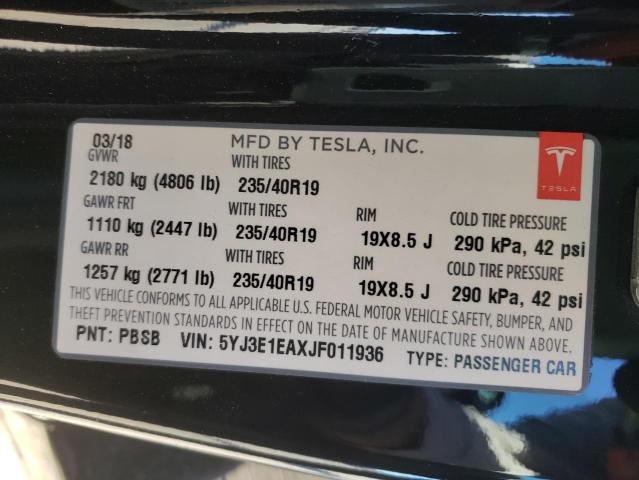 Photo 9 VIN: 5YJ3E1EAXJF011936 - TESLA MODEL 3 