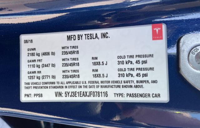 Photo 9 VIN: 5YJ3E1EAXJF078116 - TESLA MODEL 3 