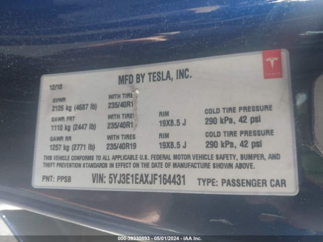 Photo 8 VIN: 5YJ3E1EAXJF164431 - TESLA MODEL 3 