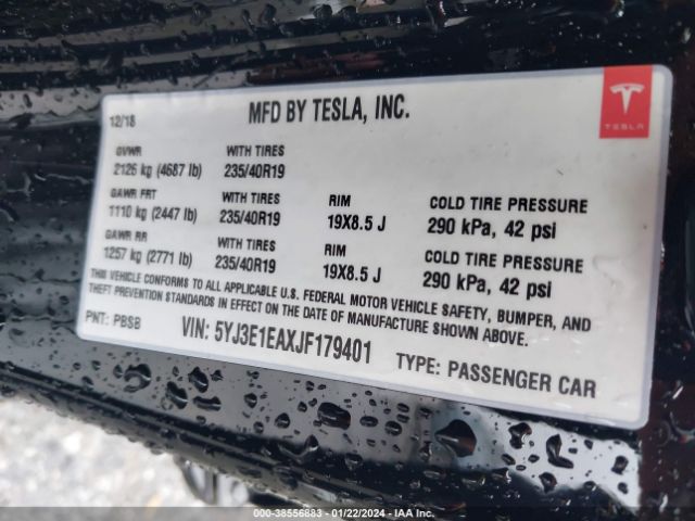 Photo 8 VIN: 5YJ3E1EAXJF179401 - TESLA MODEL 3 