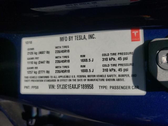 Photo 9 VIN: 5YJ3E1EAXJF189958 - TESLA MODEL 3 