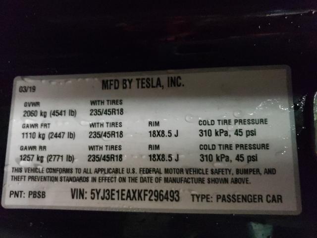 Photo 9 VIN: 5YJ3E1EAXKF296493 - TESLA MODEL 3 