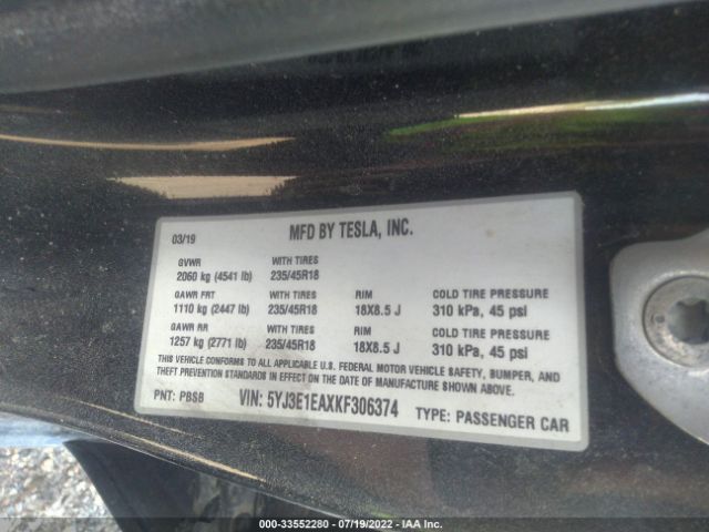 Photo 8 VIN: 5YJ3E1EAXKF306374 - TESLA MODEL 3 