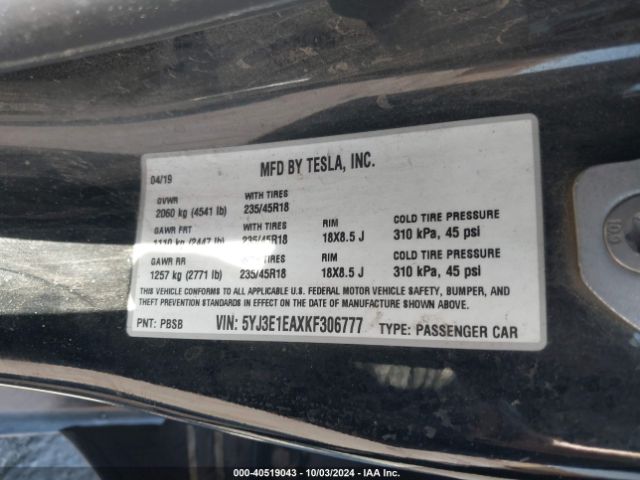 Photo 8 VIN: 5YJ3E1EAXKF306777 - TESLA MODEL 3 