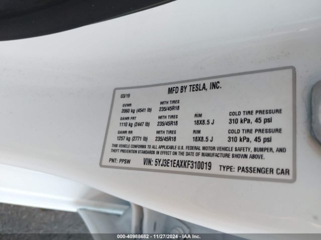 Photo 8 VIN: 5YJ3E1EAXKF310019 - TESLA MODEL 3 