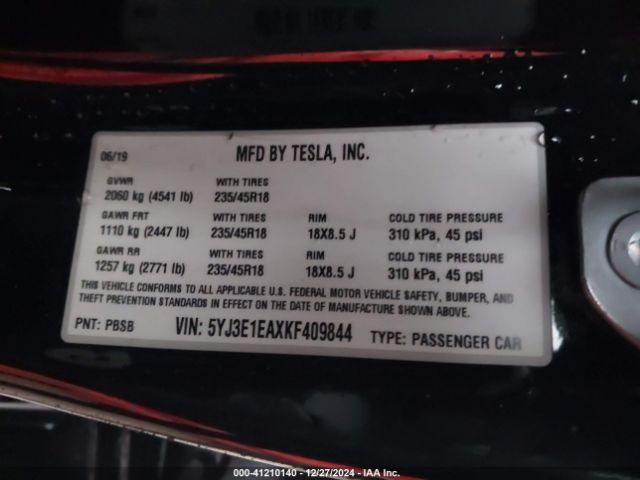 Photo 8 VIN: 5YJ3E1EAXKF409844 - TESLA MODEL 3 