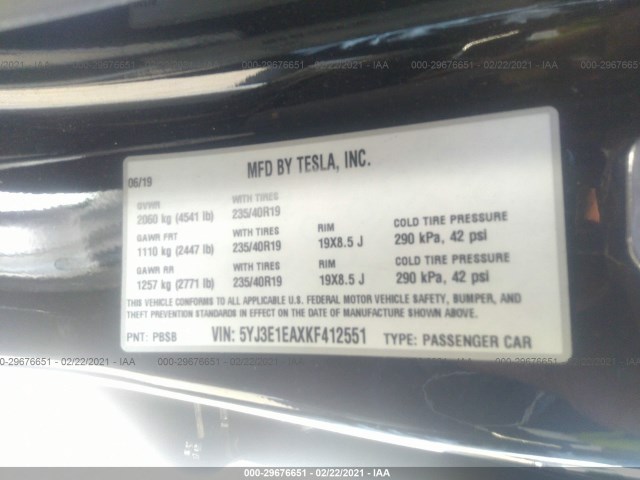 Photo 8 VIN: 5YJ3E1EAXKF412551 - TESLA MODEL 3 