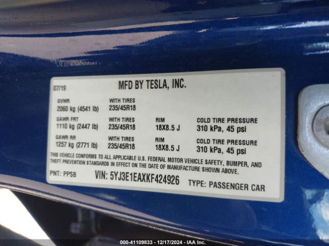 Photo 8 VIN: 5YJ3E1EAXKF424926 - TESLA MODEL 3 