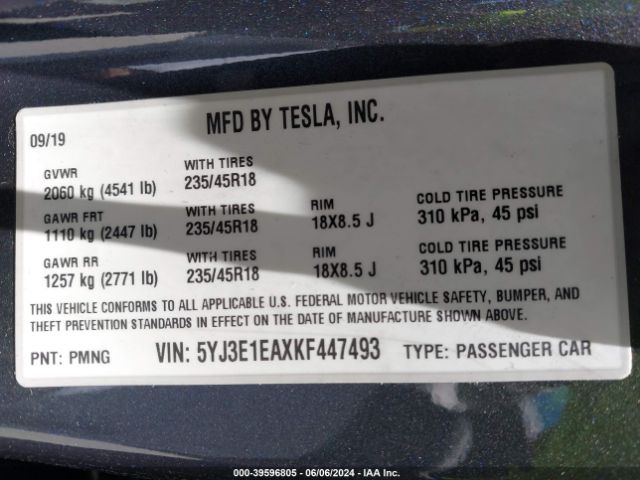 Photo 8 VIN: 5YJ3E1EAXKF447493 - TESLA MODEL 3 