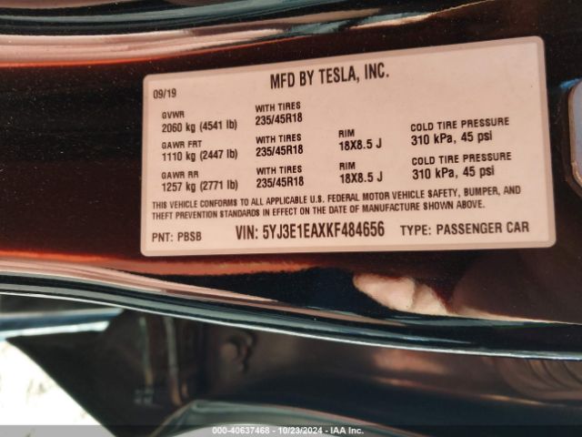 Photo 8 VIN: 5YJ3E1EAXKF484656 - TESLA MODEL 3 