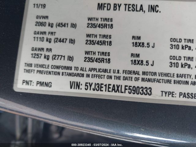 Photo 8 VIN: 5YJ3E1EAXLF590333 - TESLA MODEL 3 