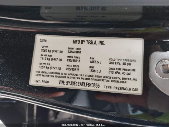 Photo 8 VIN: 5YJ3E1EAXLF643855 - TESLA MODEL 3 