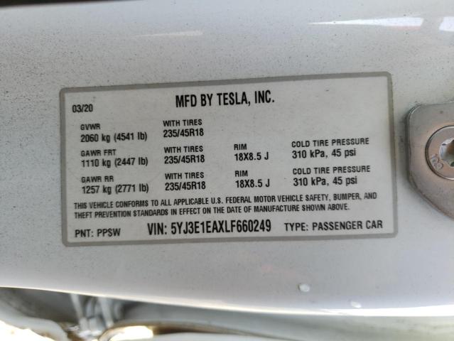 Photo 9 VIN: 5YJ3E1EAXLF660249 - TESLA MODEL 3 