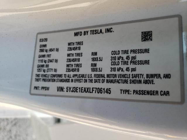 Photo 12 VIN: 5YJ3E1EAXLF706145 - TESLA MODEL 3 