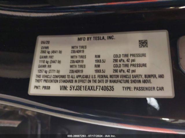 Photo 8 VIN: 5YJ3E1EAXLF740635 - TESLA MODEL 3 