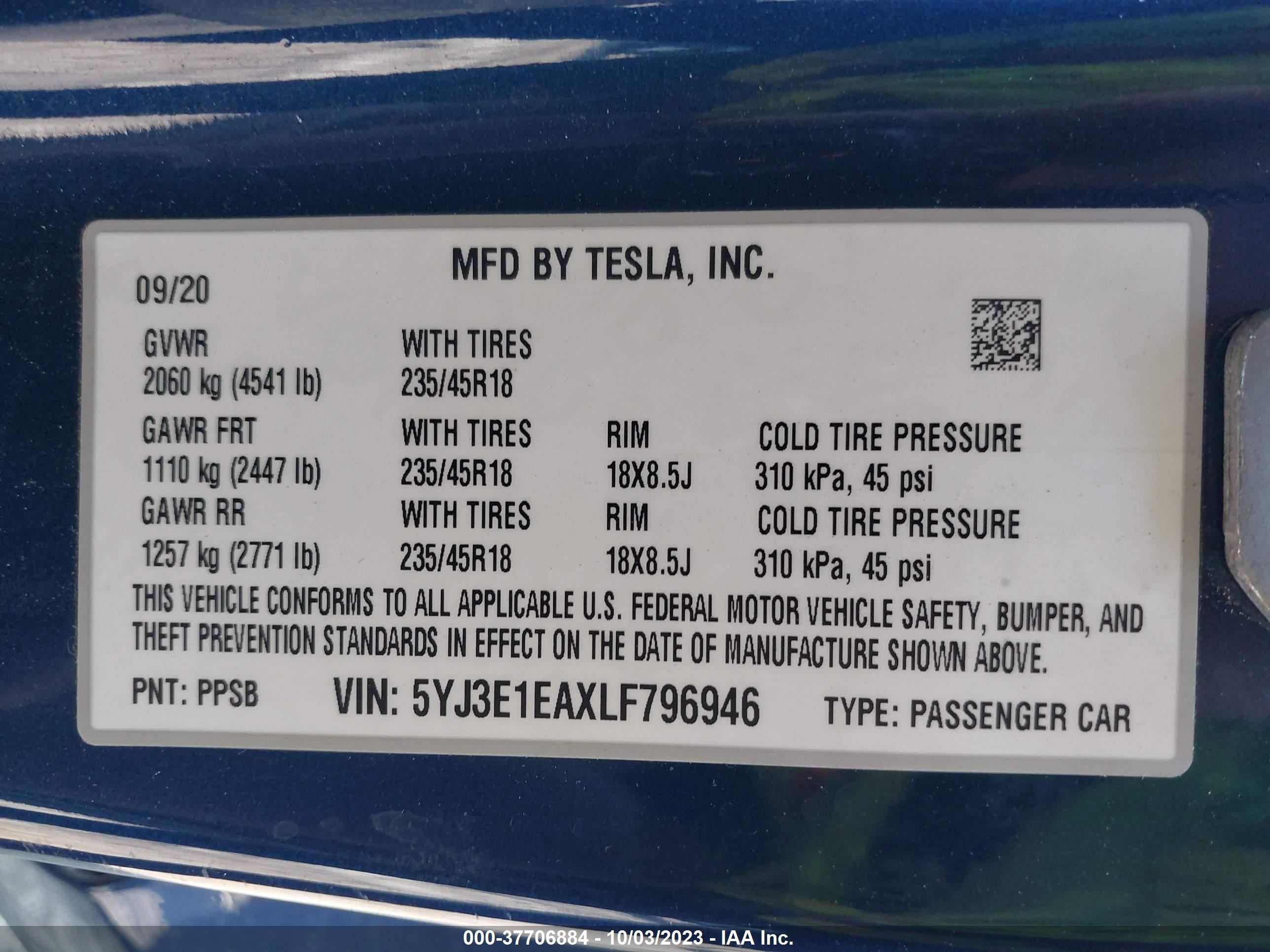 Photo 8 VIN: 5YJ3E1EAXLF796946 - TESLA MODEL 3 