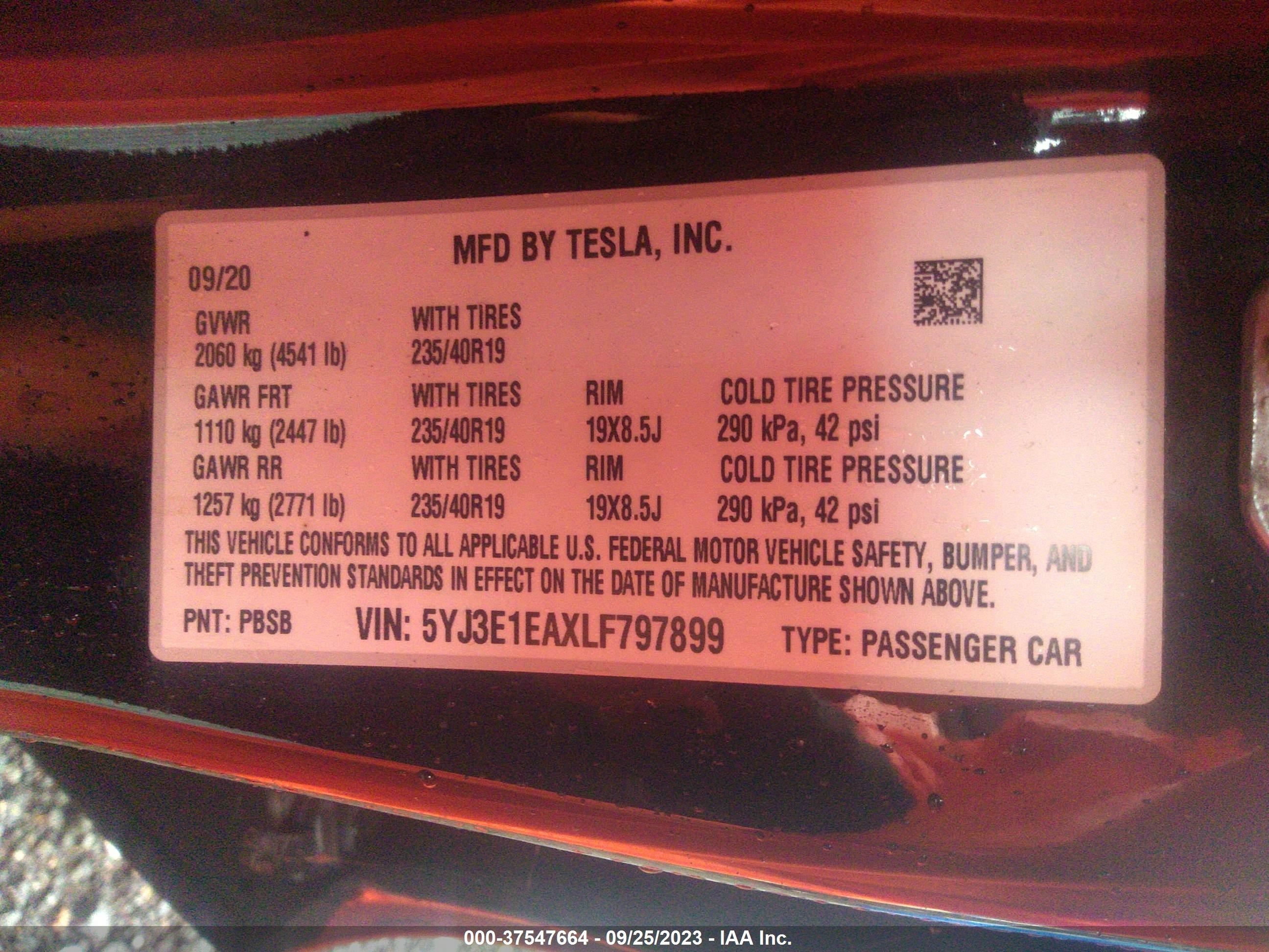 Photo 7 VIN: 5YJ3E1EAXLF797899 - TESLA MODEL 3 